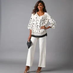 Bloes En Tuniek<Blancheporte Bedrukte tuniek met 3/4-mouwen ecru / zwart