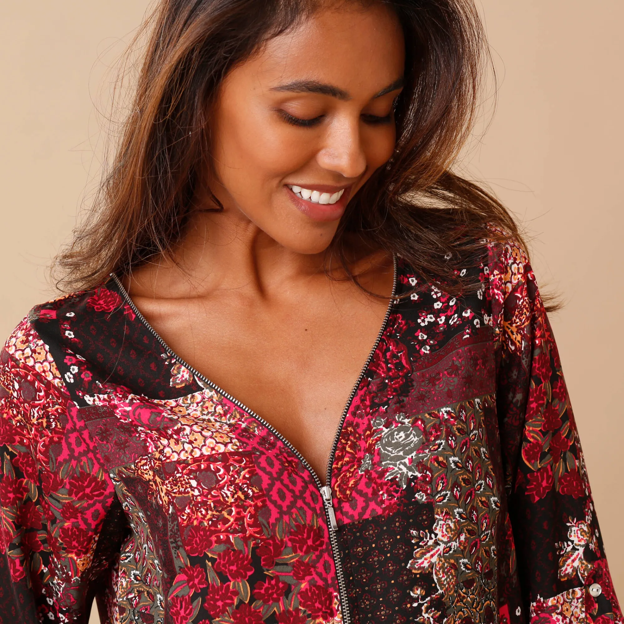 Bloes En Tuniek<Blancheporte Bedrukte tuniek met rits zwart / kersenrood