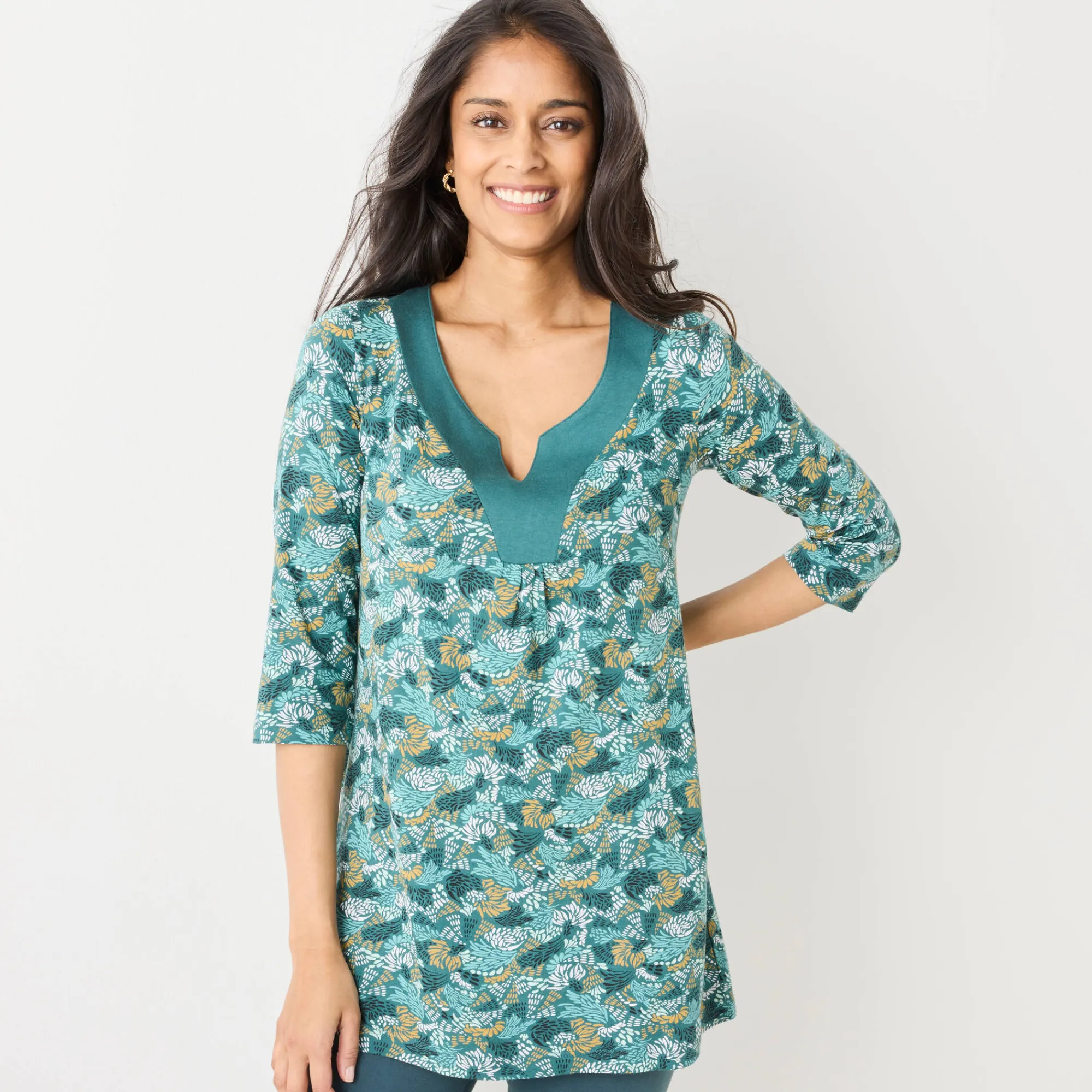 T-Shirt En Topje|Bloes En Tuniek<Blancheporte Bedrukte tuniek met V-hals groen / honing