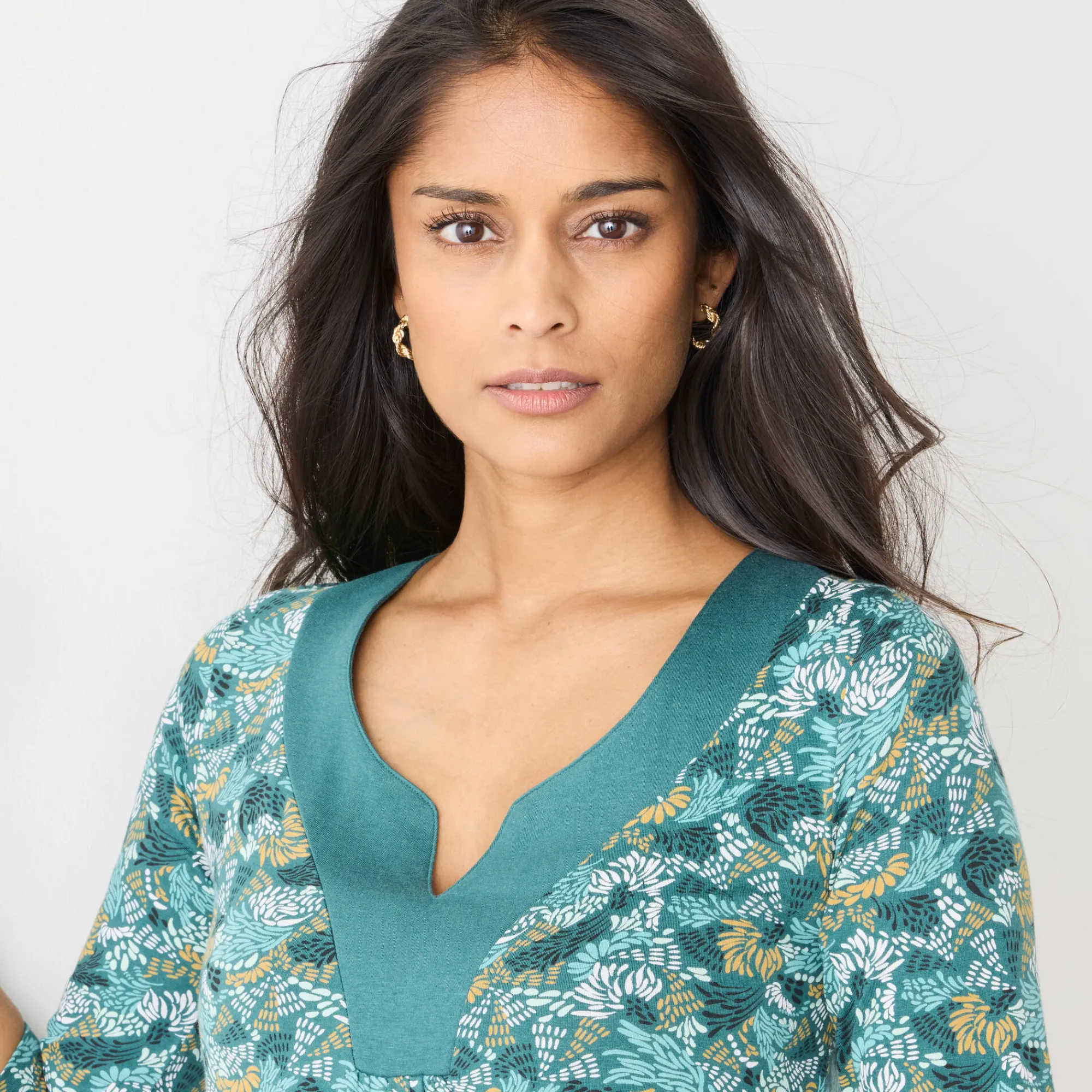 T-Shirt En Topje|Bloes En Tuniek<Blancheporte Bedrukte tuniek met V-hals groen / honing