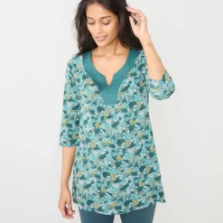 T-Shirt En Topje|Bloes En Tuniek<Blancheporte Bedrukte tuniek met V-hals groen / honing