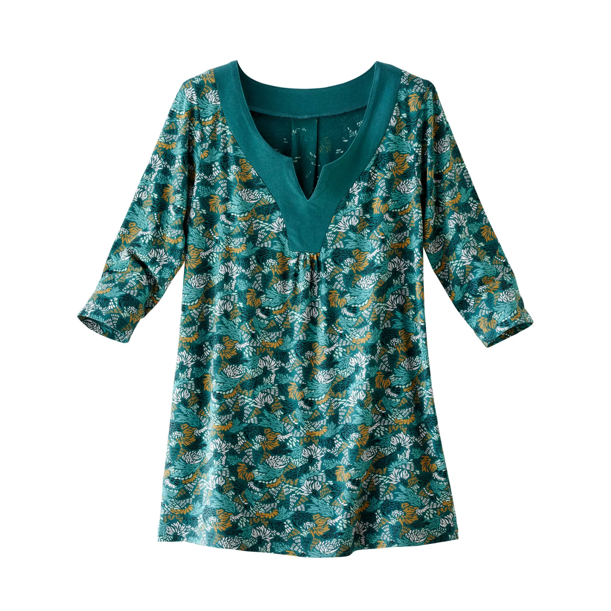 T-Shirt En Topje|Bloes En Tuniek<Blancheporte Bedrukte tuniek met V-hals groen / honing