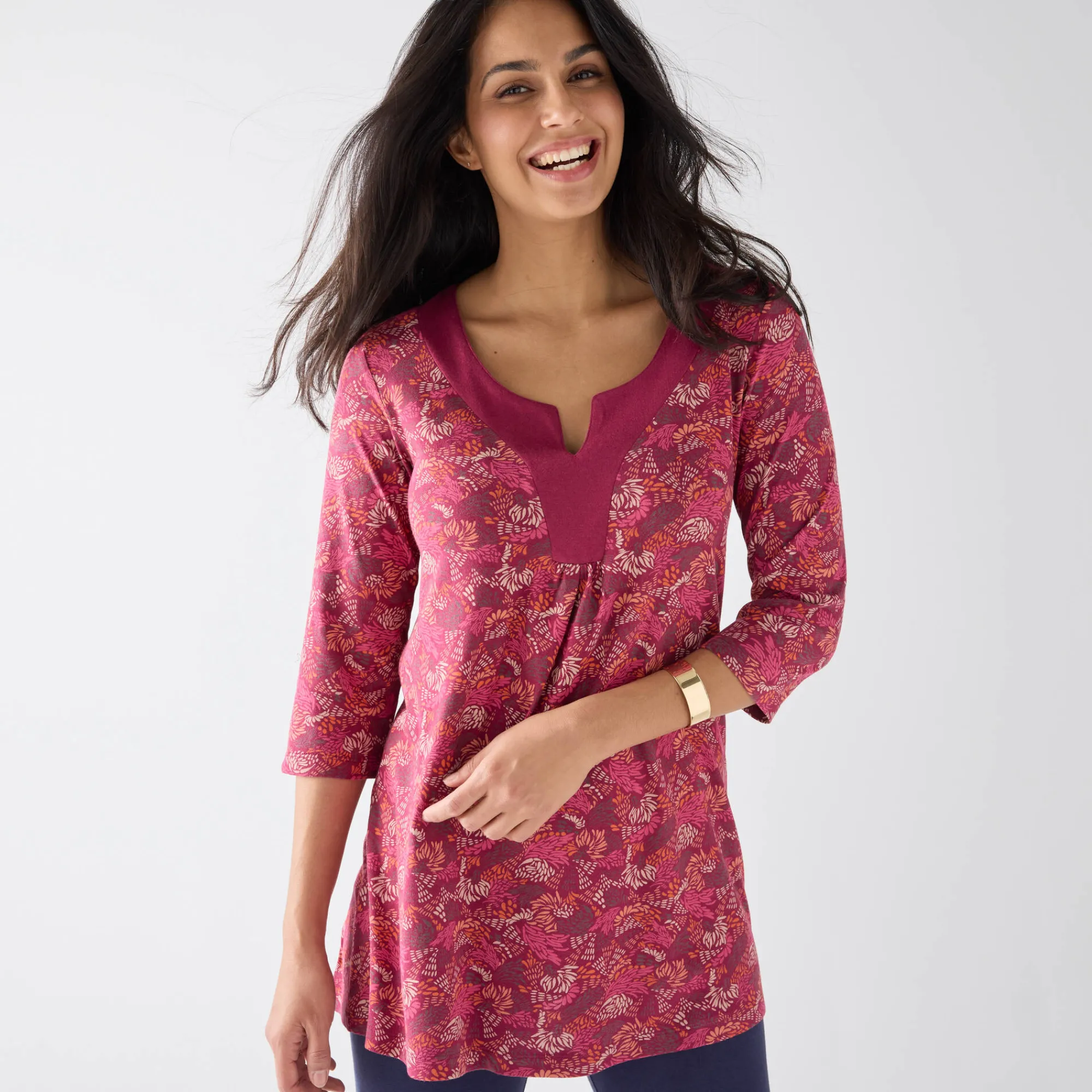 T-Shirt En Topje|Bloes En Tuniek<Blancheporte Bedrukte tuniek met V-hals pruim / roze