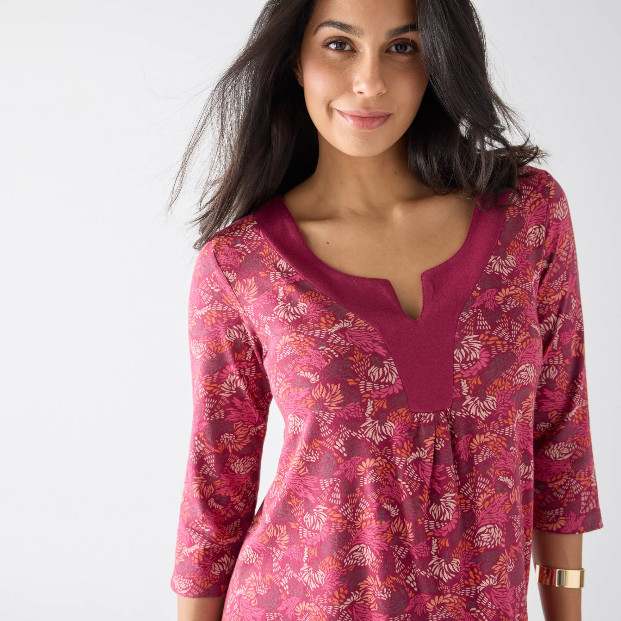 T-Shirt En Topje|Bloes En Tuniek<Blancheporte Bedrukte tuniek met V-hals pruim / roze
