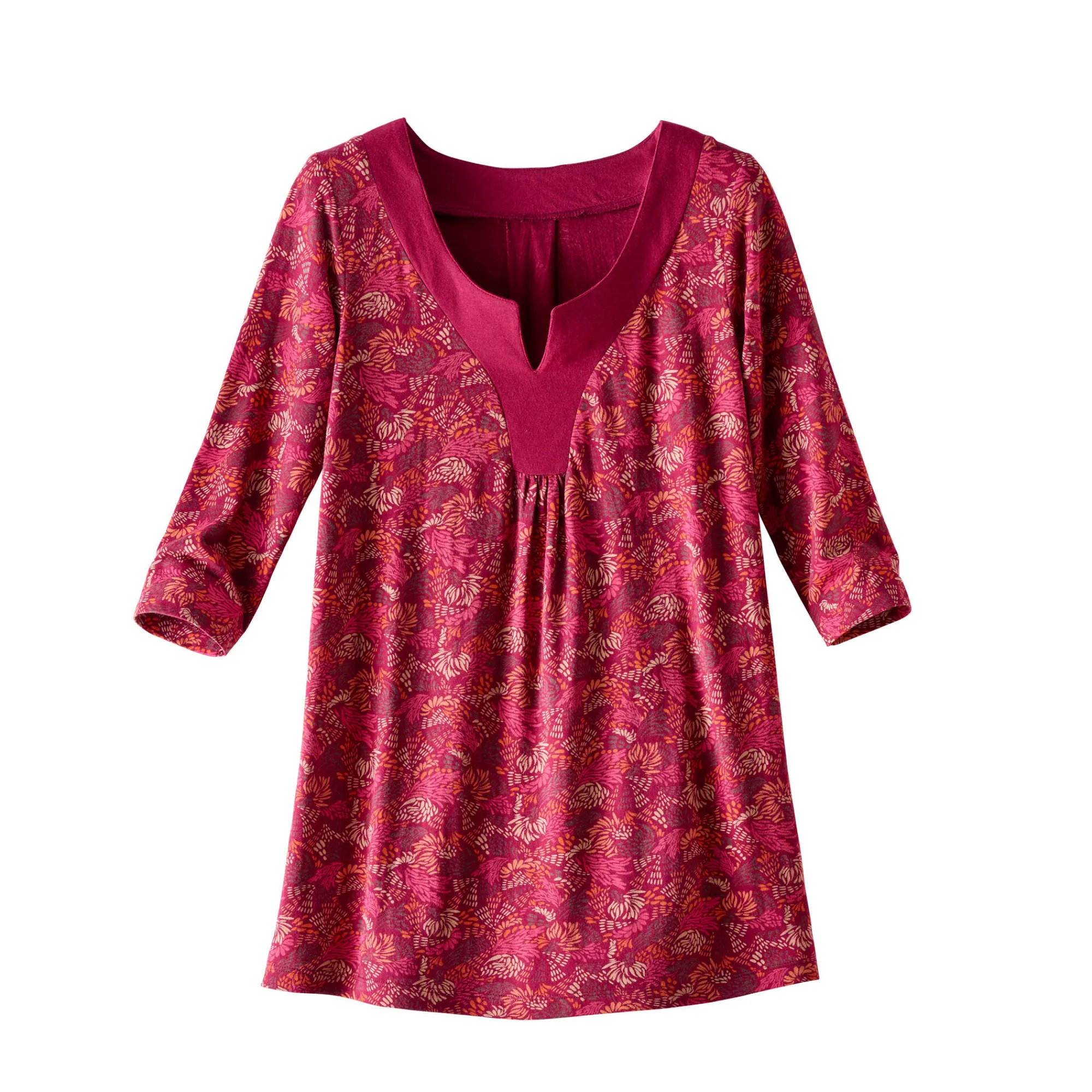 T-Shirt En Topje|Bloes En Tuniek<Blancheporte Bedrukte tuniek met V-hals pruim / roze