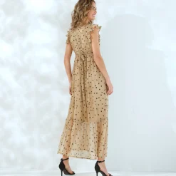 Jurk<Blancheporte Bedrukte voile mouwloze wikkeljurk beige / zwart