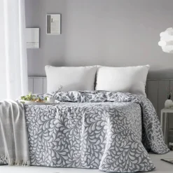 Deken En Bedsprei|Deken, Boutis En Bedsprei<Blancheporte Bedsprei met "Bladeren" jacquardmotief grijs / wit