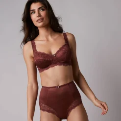 Beha<Confidence Lingerie Beha in glanstricot en kant Salford zonder beugels - set van 2 chocolade + taupe