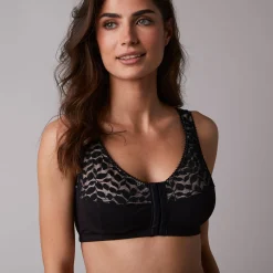 Beha<Confidence Lingerie Beha in kant en katoen met sluiting vooraan - zonder beugels zwart