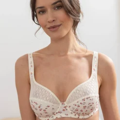 Beha<Confidence Lingerie Beha in katoen en kant met bloemetjesprint Coria - met beugels ivoorkleur