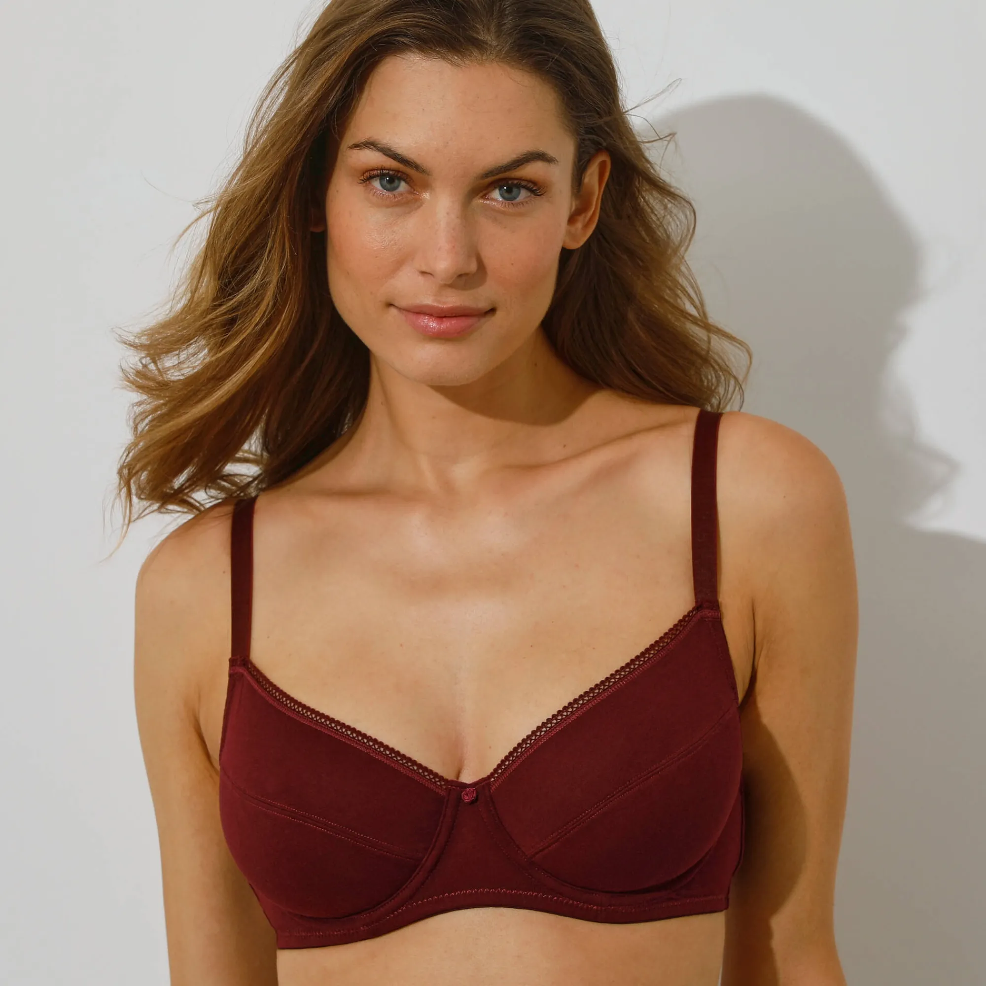 Beha<Blancheporte Beha in stretchkatoen met beugels - set van 2 aubergine + nude