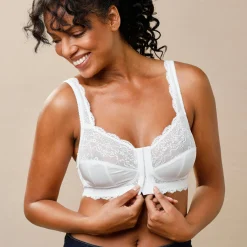 Beha<Confidence Lingerie Beha met sluiting vooraan, met kant, Salford - zonder beugels wit