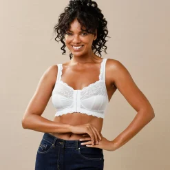 Beha<Confidence Lingerie Beha met sluiting vooraan, met kant, Salford - zonder beugels wit