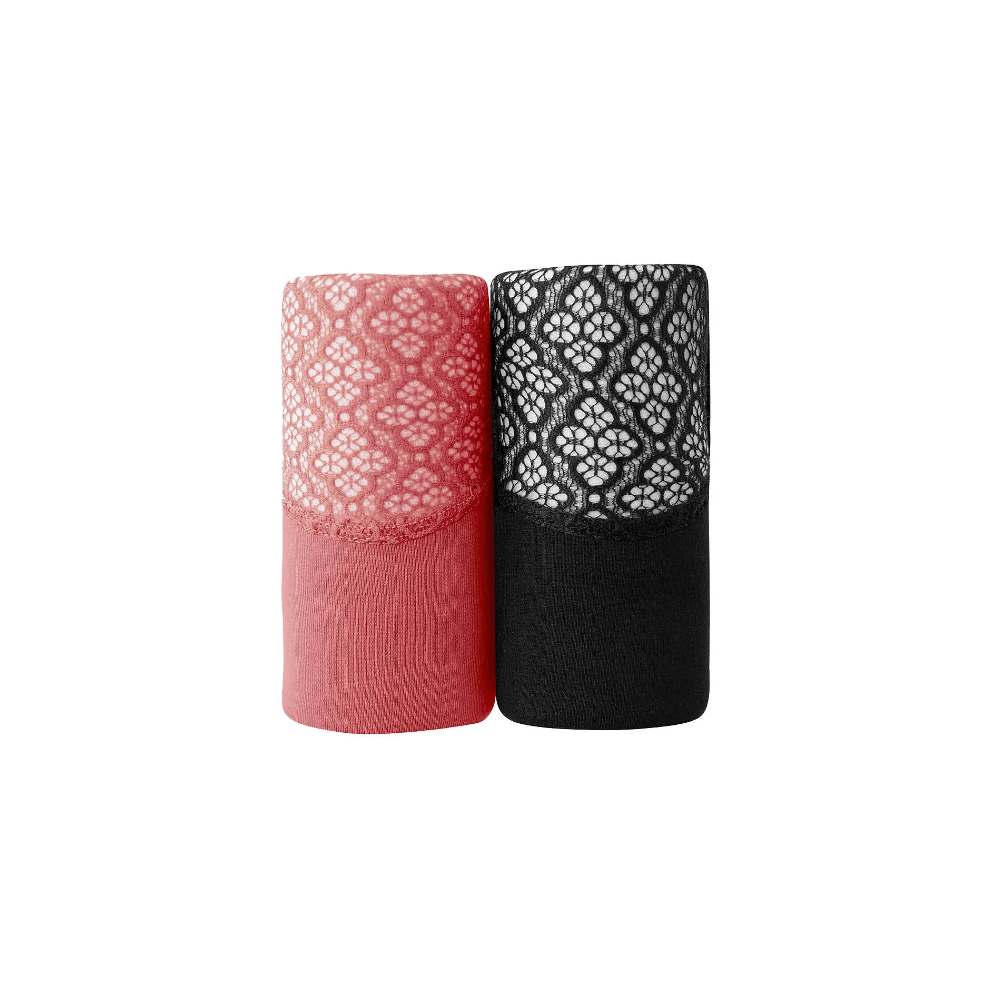 Beha<Blancheporte Behatopje in katoen met kanten rug - set van 2 terracotta + zwart