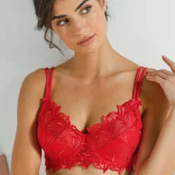 Beha<Confidence Lingerie Beugelbeha in geborduurde tattootule - set van 2 rood + geel