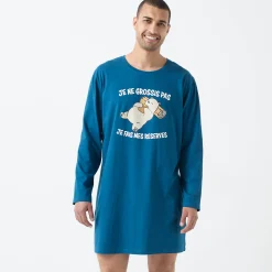 Pyjama En Kamerjas<Blancheporte Bigshirt met "Je ne grossis pas" print petroleumblauw