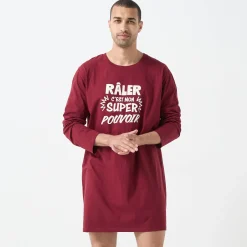 Pyjama En Kamerjas<Blancheporte Bigshirt met "Râler c'est mon super pouvoir" print bordeaux