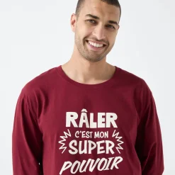 Pyjama En Kamerjas<Blancheporte Bigshirt met "Râler c'est mon super pouvoir" print bordeaux