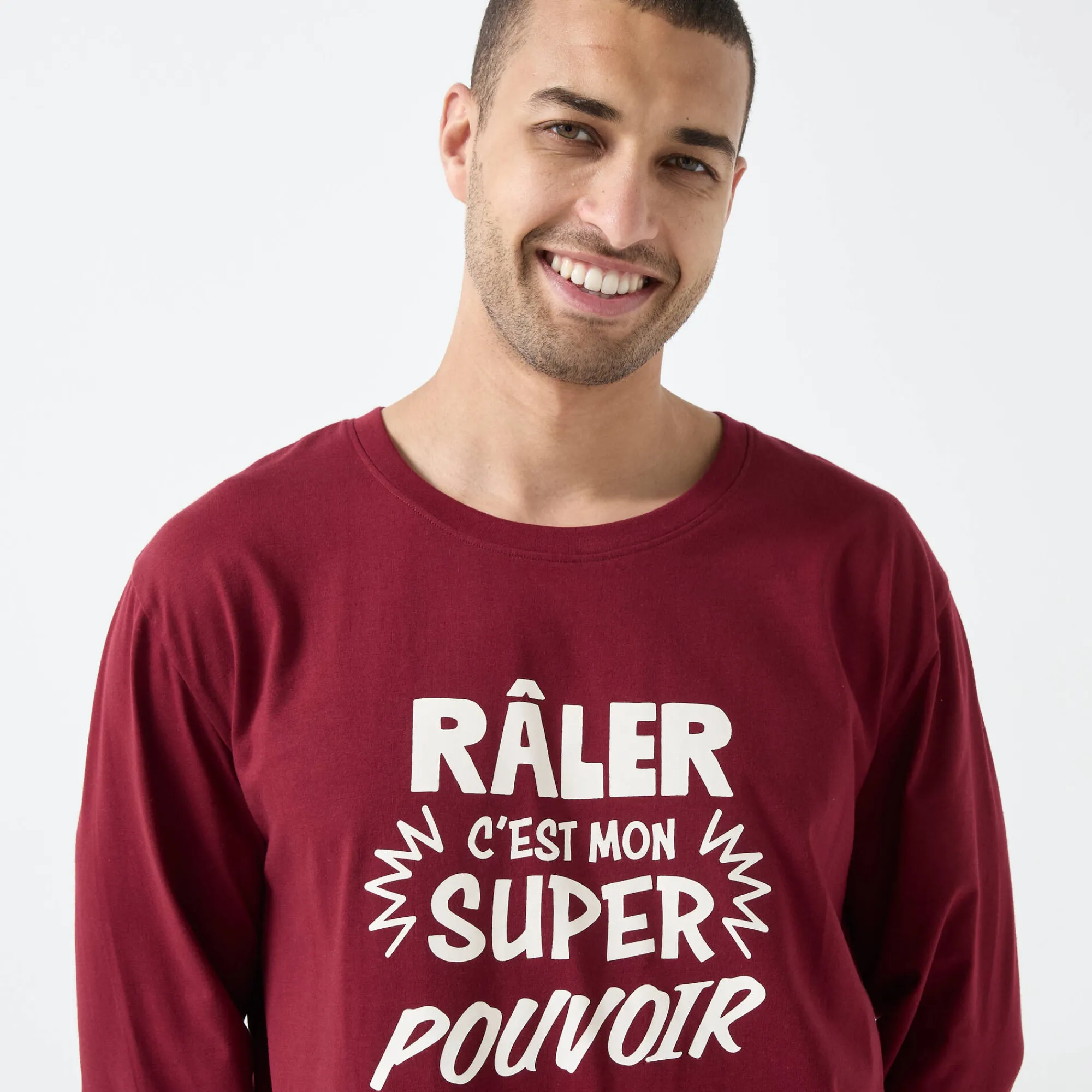 Pyjama En Kamerjas<Blancheporte Bigshirt met "Râler c'est mon super pouvoir" print bordeaux