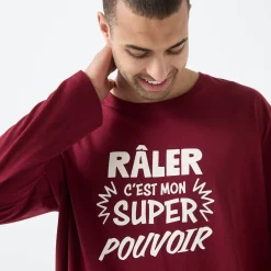 Pyjama En Kamerjas<Blancheporte Bigshirt met "Râler c'est mon super pouvoir" print bordeaux