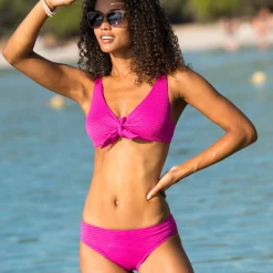Badmode|Badmode<Blancheporte Bikinibeha Ampoza van textuurtricot in foulardmodel - met beugels violine