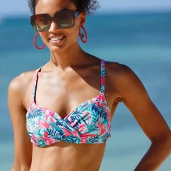 Badmode|Badmode<Blancheporte Bikinibeha met beugels en drapé, Bawa - korfmodel aqua / roze