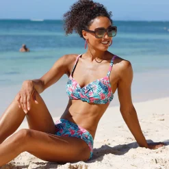 Badmode|Badmode<Blancheporte Bikinibeha met beugels en drapé, Bawa - korfmodel aqua / roze