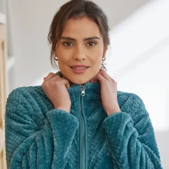 Peignoir En Kamerjas<Blancheporte Binnenhuisjasje in fleecetricot met rits smaragd
