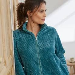 Peignoir En Kamerjas<Blancheporte Binnenhuisjasje in fleecetricot met rits smaragd