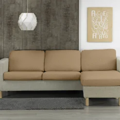 Zitbankhoes<Blancheporte Bi-rekbare, gewafelde hoes voor chaise longue taupe