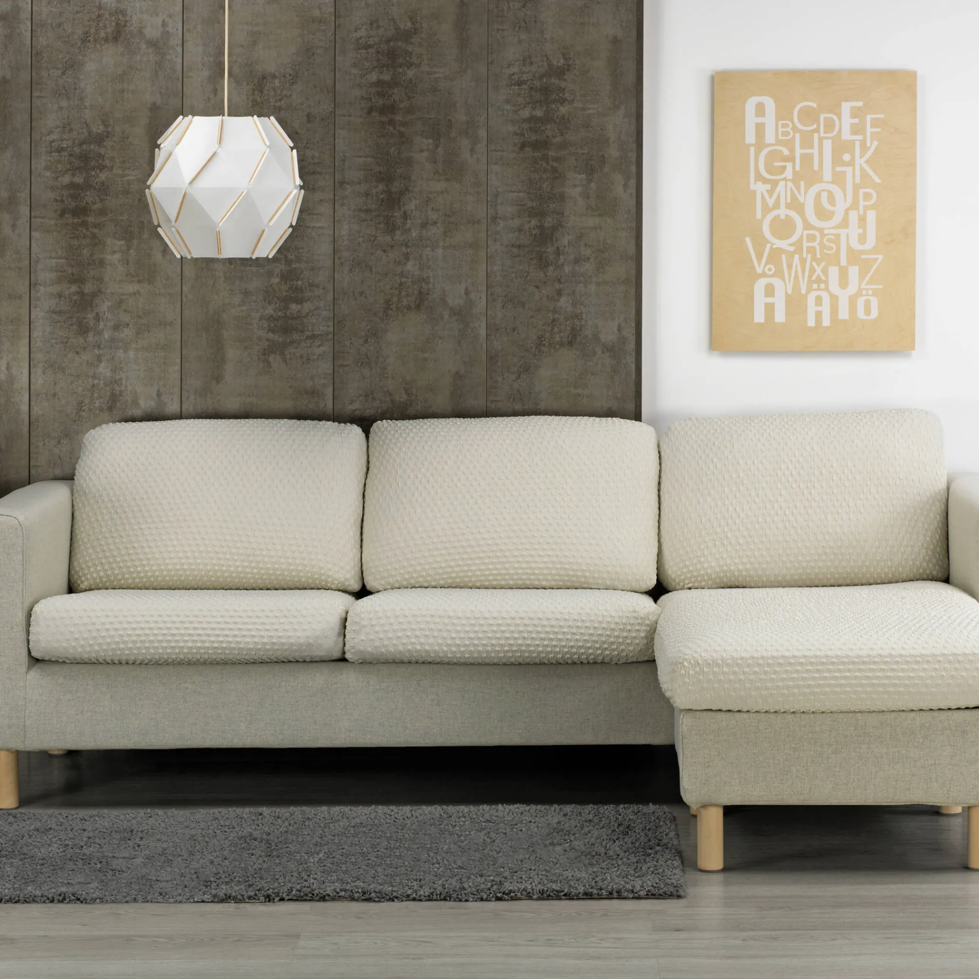 Zitbankhoes<Blancheporte Bi-rekbare, gewafelde hoes voor chaise longue beige