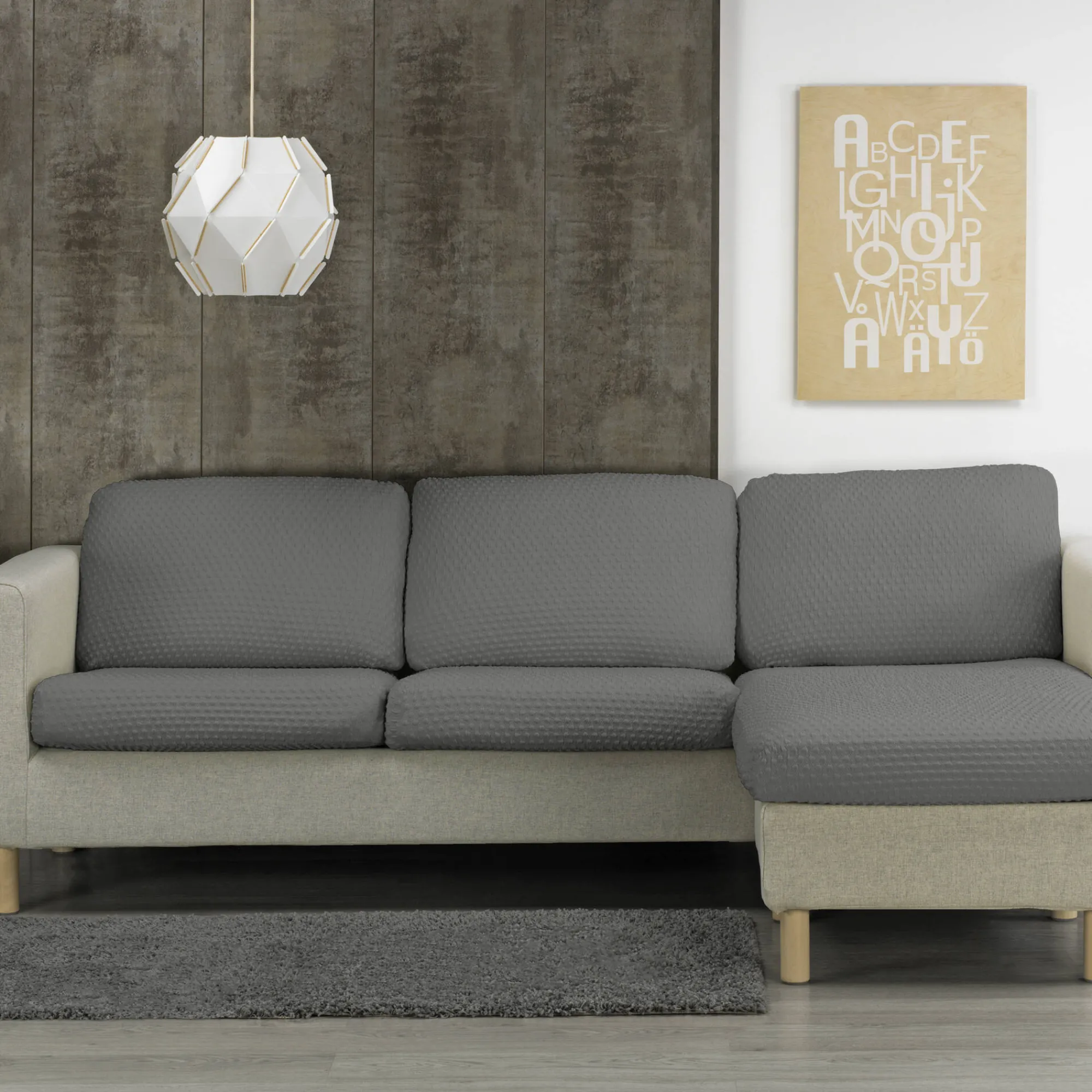 Zitbankhoes<Blancheporte Bi-rekbare, gewafelde hoes voor chaise longue grijs