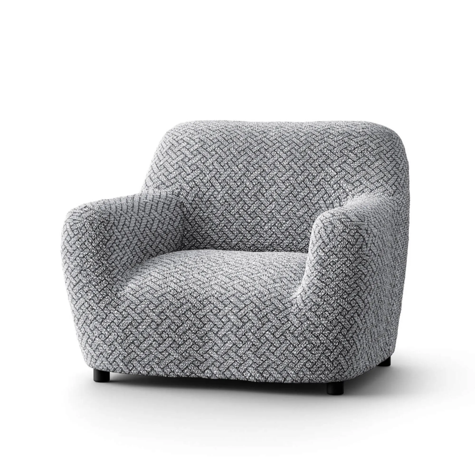 Zitbankhoes<Blancheporte Bi-rekbare, grafische hoes in gewafelde microvezel voor fauteuil en zetel grijs