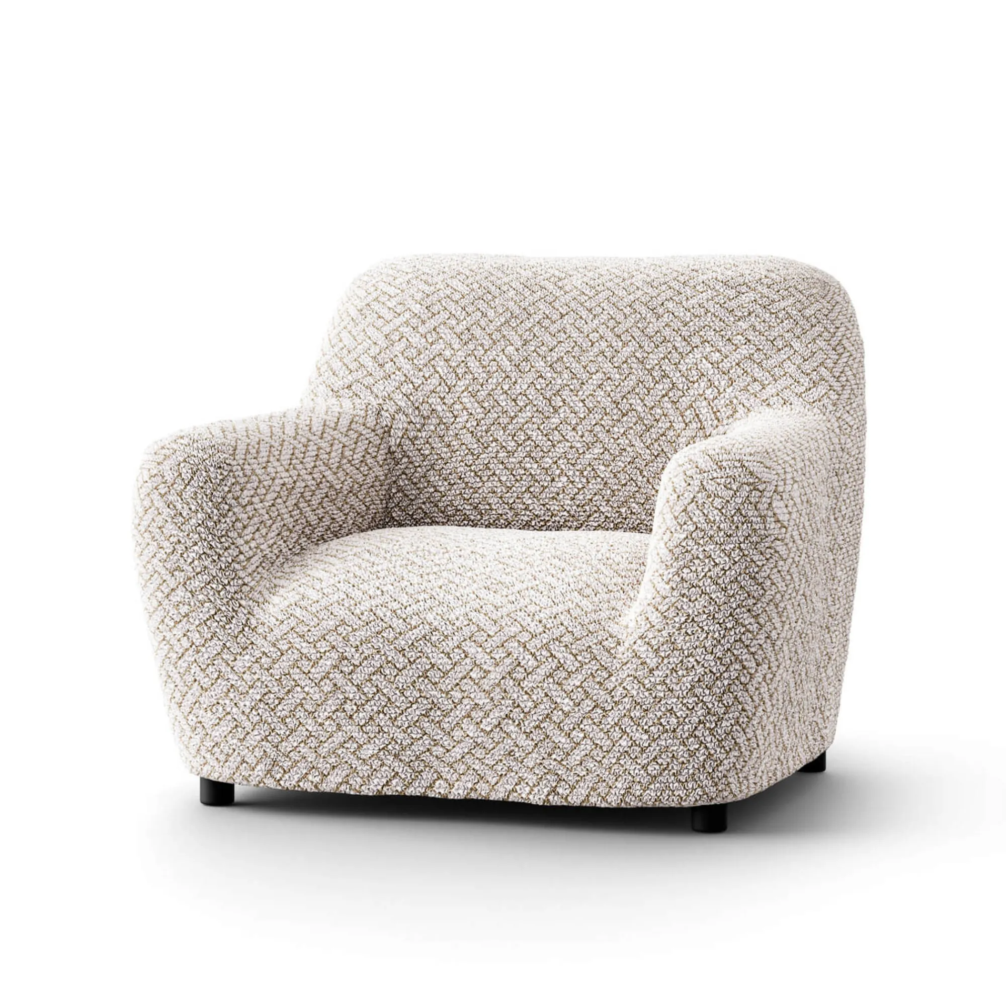 Zitbankhoes<Blancheporte Bi-rekbare, grafische hoes in gewafelde microvezel voor fauteuil en zetel beige