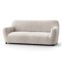 Zitbankhoes<Blancheporte Bi-rekbare, grafische hoes in gewafelde microvezel voor fauteuil en zetel beige