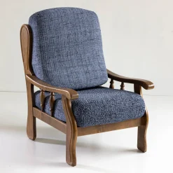 Zitbankhoes<Blancheporte Bi-rekbare hoes in microvezel, met effen faux-uni effect, voor rustieke fauteuil blauw