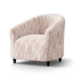 Zitbankhoes<Blancheporte Bi-rekbare hoes in microvezel met golvenprint, speciaal voor kuipzetel beige
