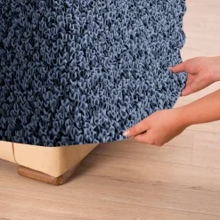 Zitbankhoes<Blancheporte Bi-rekbare hoes in microvezel, effen faux-uni effect voor fauteuil en zitbank blauw