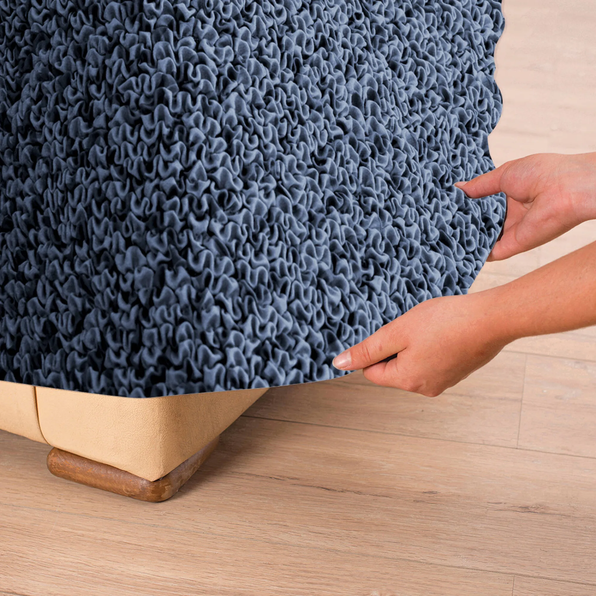 Zitbankhoes<Blancheporte Bi-rekbare hoes in microvezel, effen faux-uni effect voor fauteuil en zitbank blauw