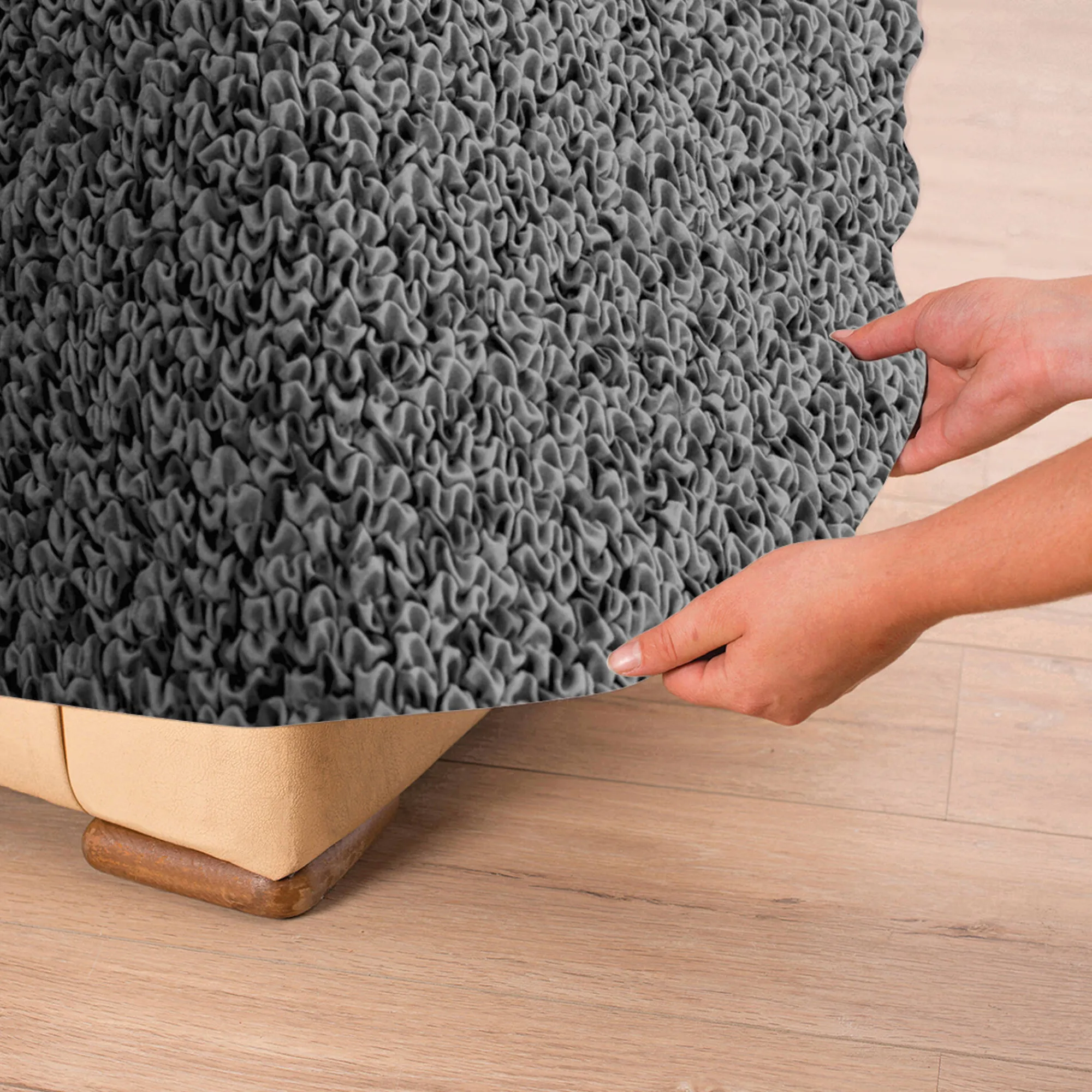 Zitbankhoes<Blancheporte Bi-rekbare hoes in microvezel, effen faux-uni effect voor fauteuil en zitbank antracietgrijs