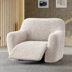 Zitbankhoes<Blancheporte Bi-rekbare hoes in microvezel met gewafeld grafisch motief, voor relaxzetel beige