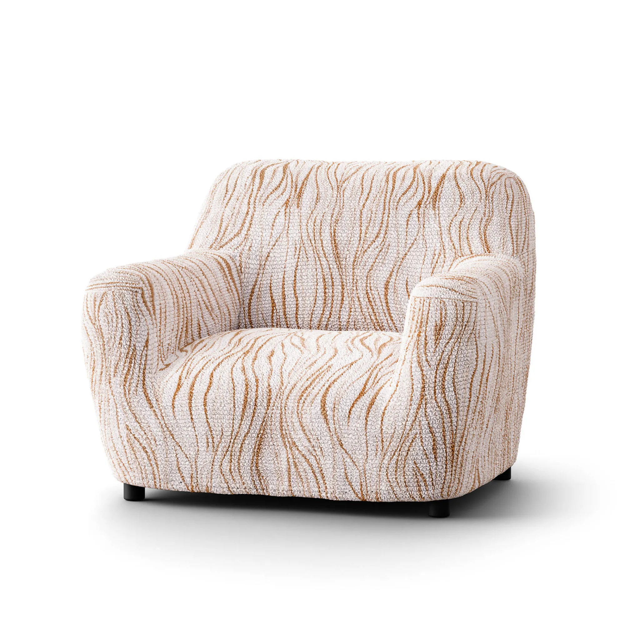 Zitbankhoes<Blancheporte Bi-rekbare hoes in microvezel met golvenmotief, voor fauteuil en zitbank beige