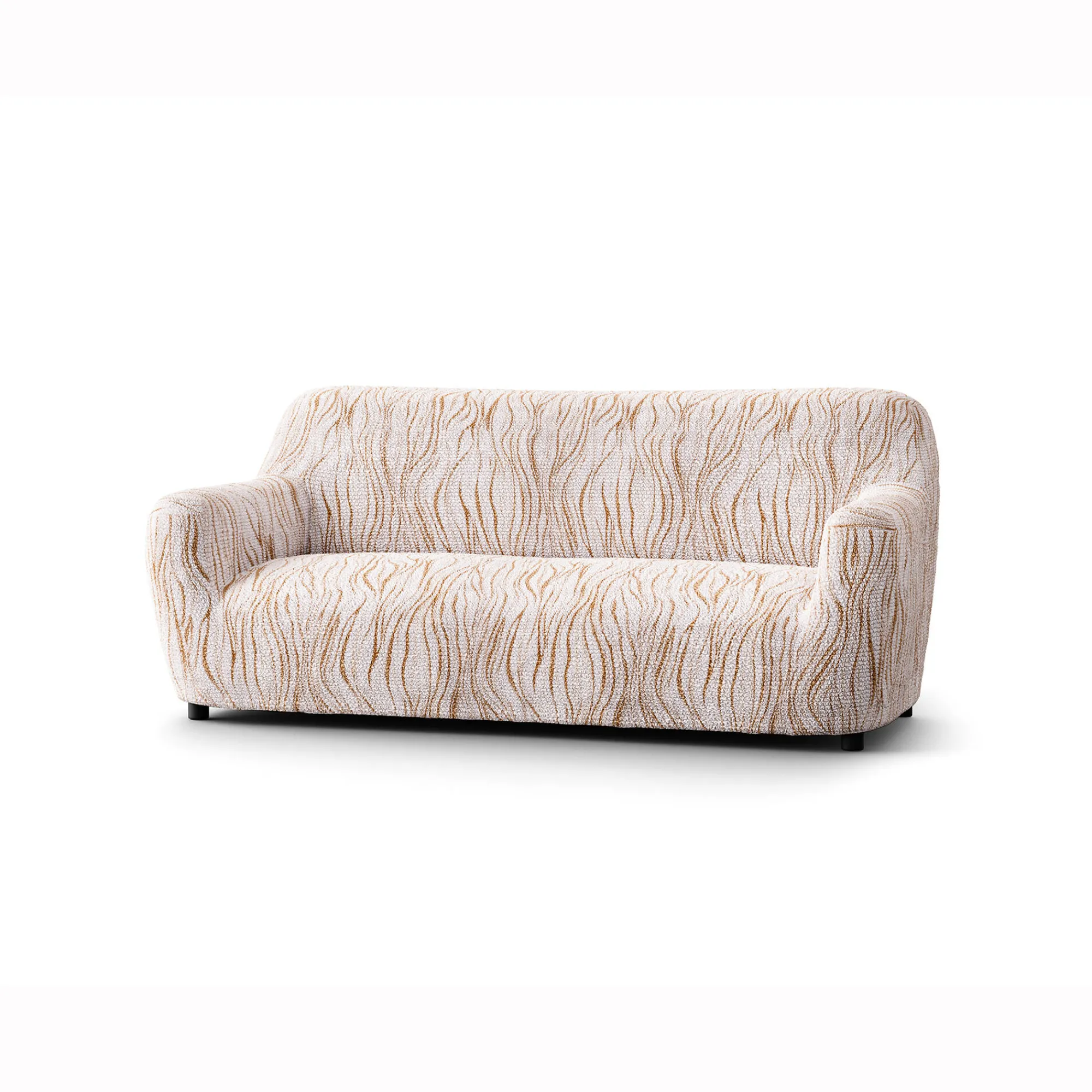 Zitbankhoes<Blancheporte Bi-rekbare hoes in microvezel met golvenmotief, voor fauteuil en zitbank beige