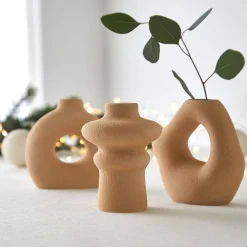 Decoratieartikel<Blancheporte Bloemenvaasje met getextureerd mineraaleffect - set van 3 zandkleur