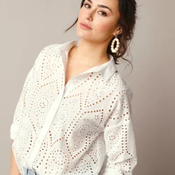 Bloes En Tuniek<Blancheporte Bloes in broderie anglaise, lange mouwen wit