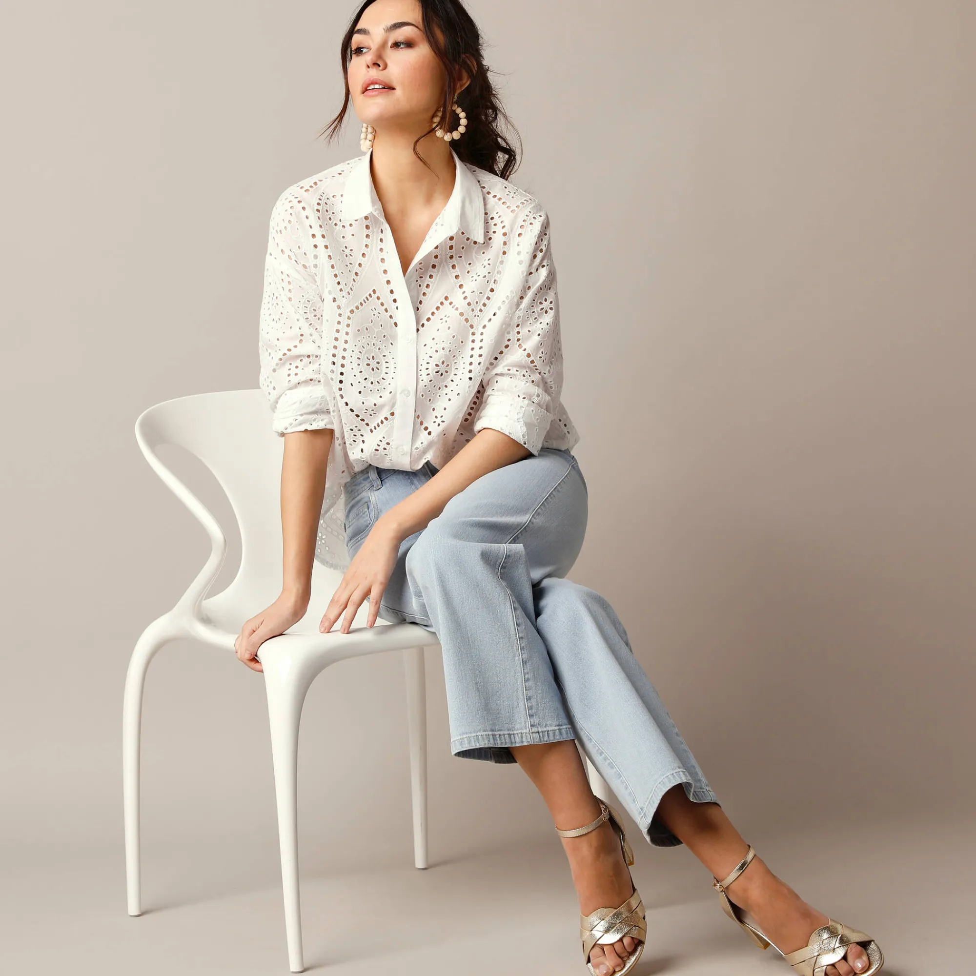 Bloes En Tuniek<Blancheporte Bloes in broderie anglaise, lange mouwen wit