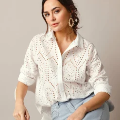Bloes En Tuniek<Blancheporte Bloes in broderie anglaise, lange mouwen wit