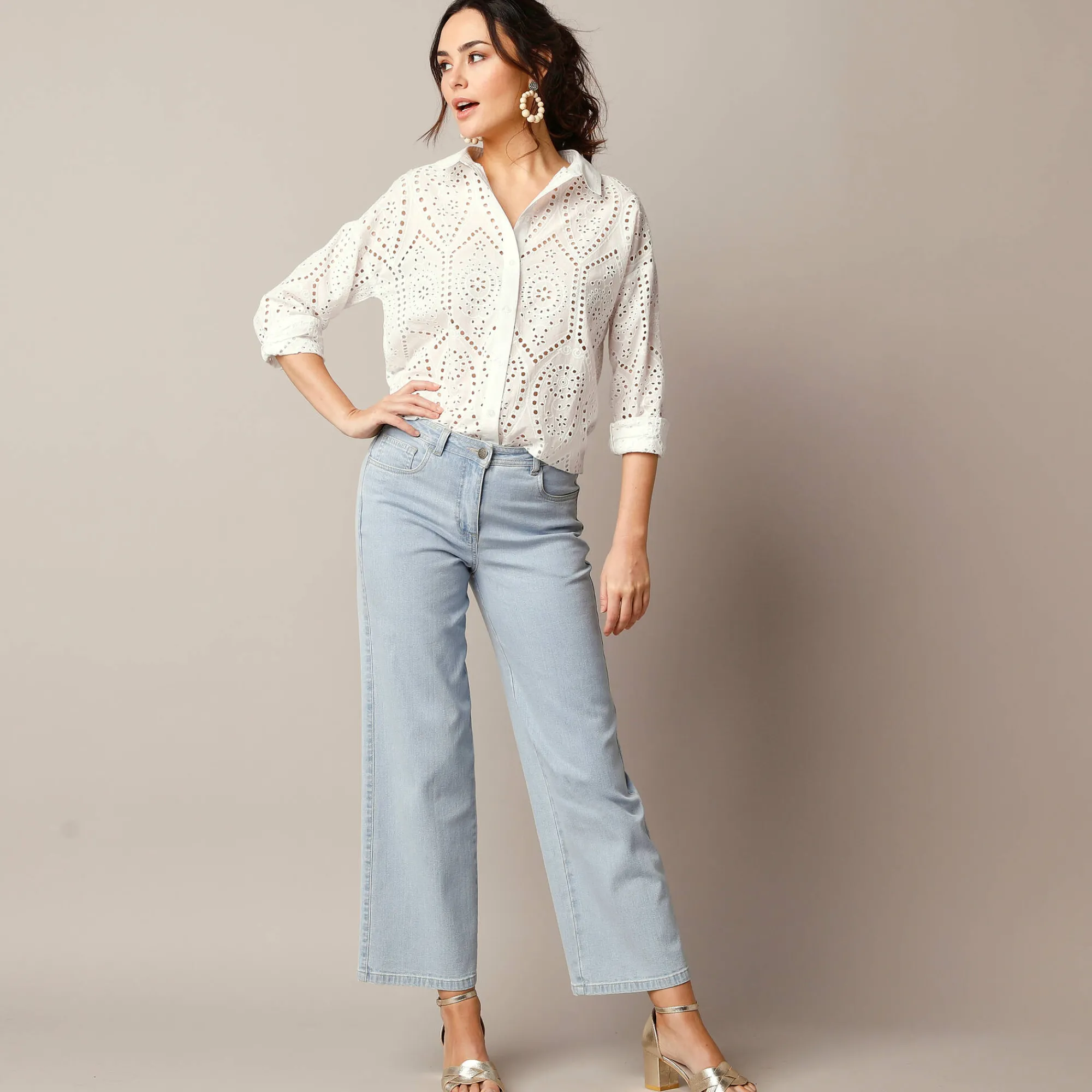 Bloes En Tuniek<Blancheporte Bloes in broderie anglaise, lange mouwen wit