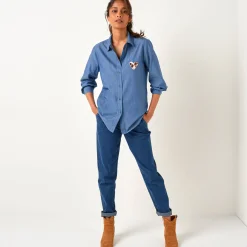 Bloes En Tuniek<Blancheporte Bloes in chambray, geborduurd hartje stone