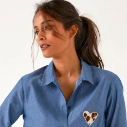 Bloes En Tuniek<Blancheporte Bloes in chambray, geborduurd hartje stone